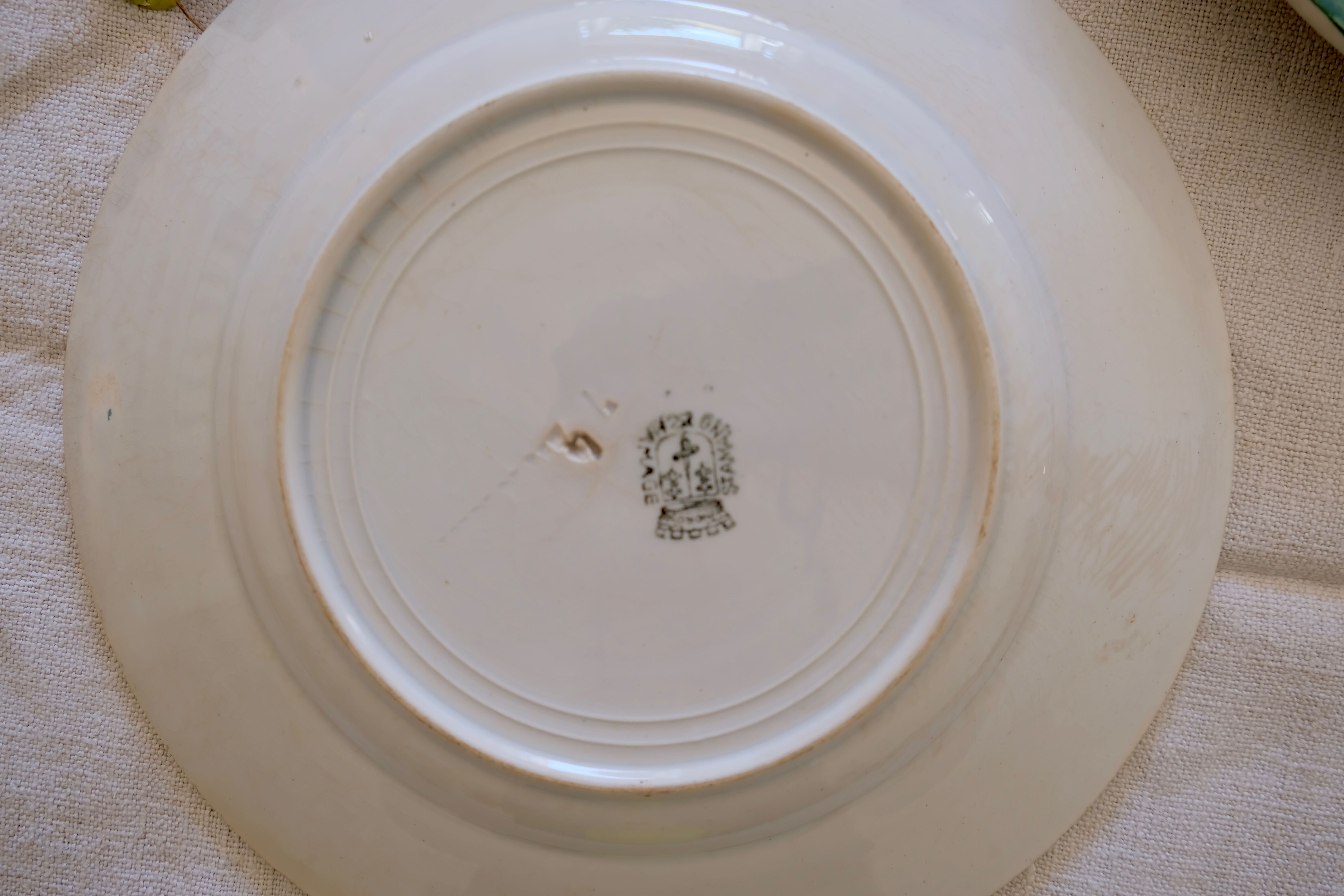 Set of 3 plates St. Amand & Hamage 1896 - 1952 iron earth hand-painted floral decoration