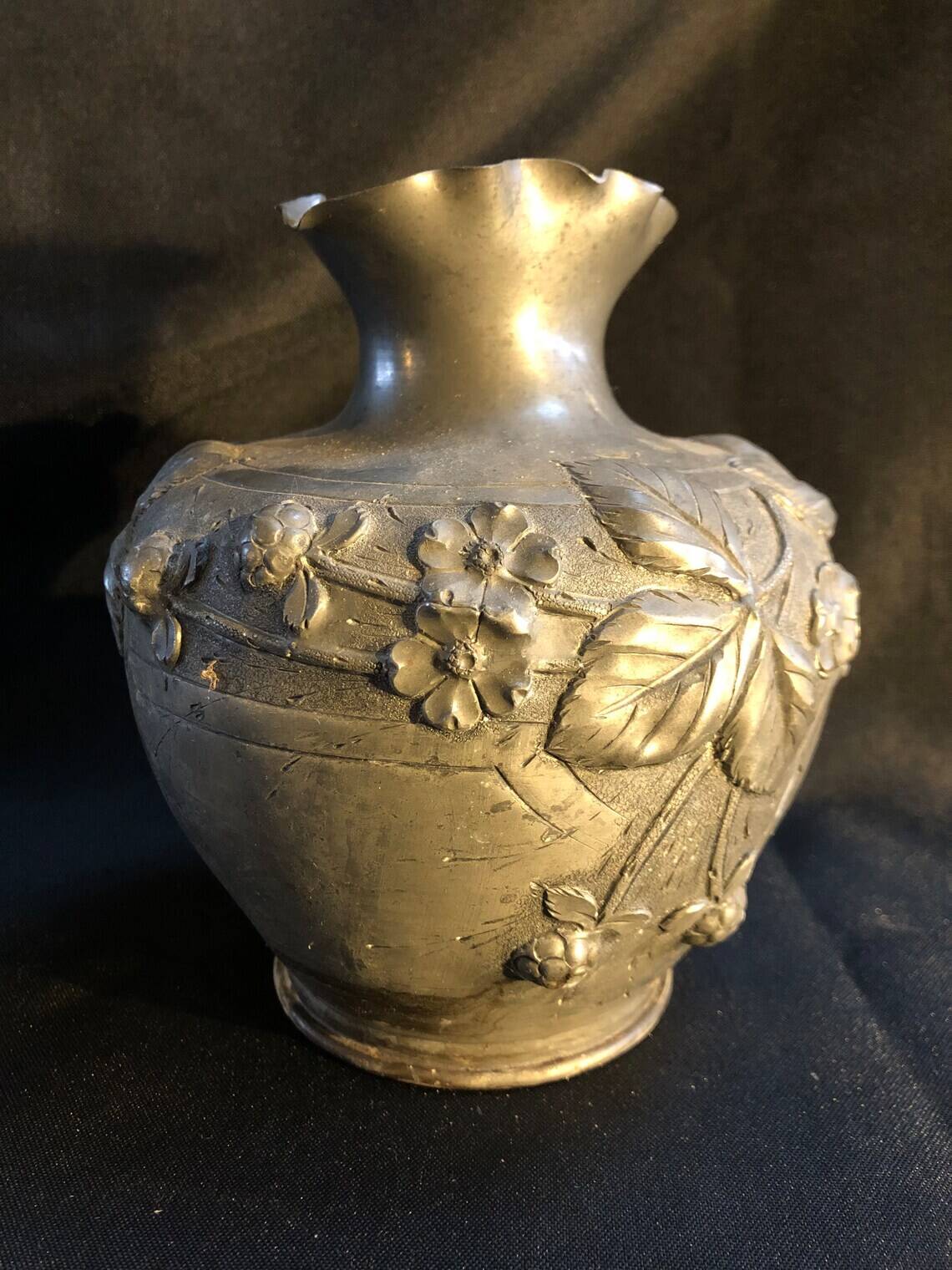 Embossed pewter vase with floral motifs 1930