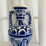 Vintage blue amphora vase with double handles