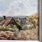 Watercolor framed countryside landscape