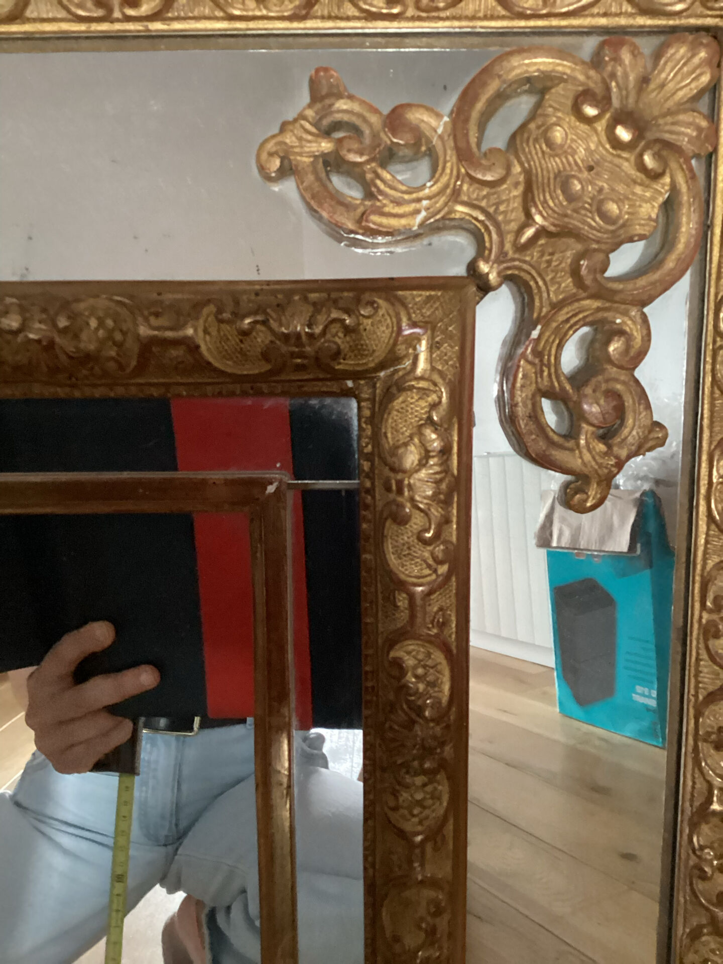 Antique oak mirror, rockwork style, early 20th century.