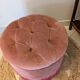 Pouf or footrest in pink velvet with fringes