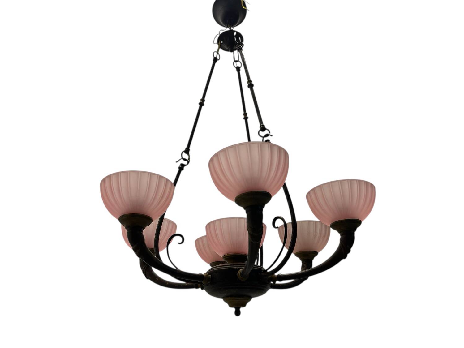 Pink Liberty Style Wrought Iron Chandelier 1960’s