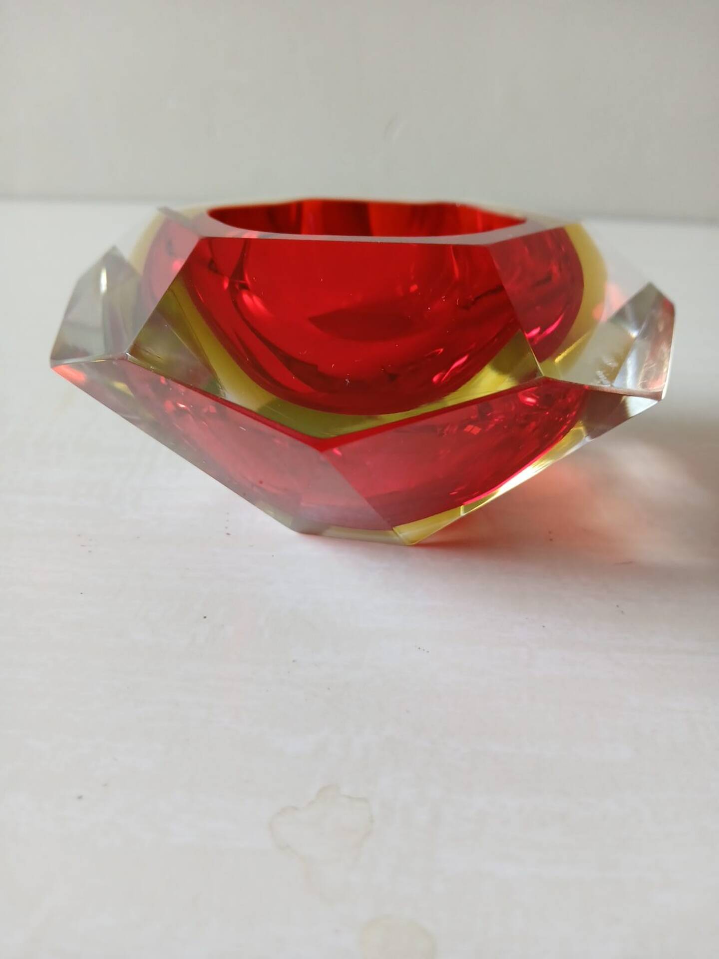 Murano ashtray Sommerso faceted glass red yellow vintage 60s-70s