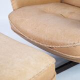 Armchair and stool in 1960s Danish leather and rosewood