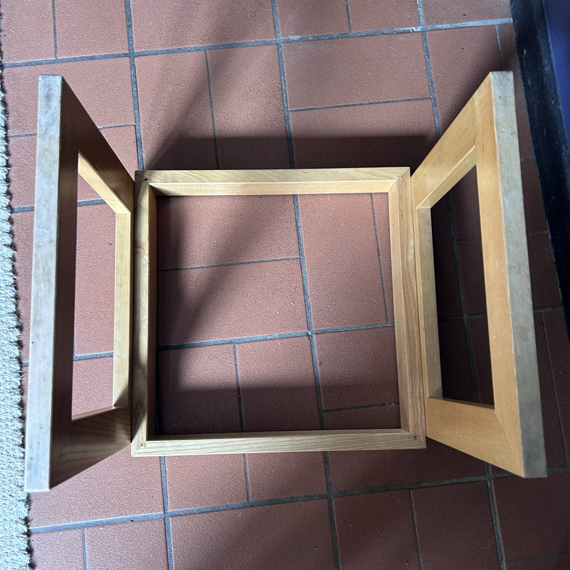 Modernist side table in wood and smoked glass