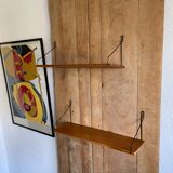 Pair shelves string wood vintage midcentury