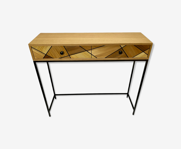 Oak/straw marquetry console