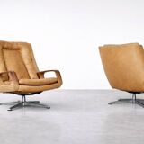 Vintage Mid-Century German Modern Leather Swivel Chairs by Carl Straub
