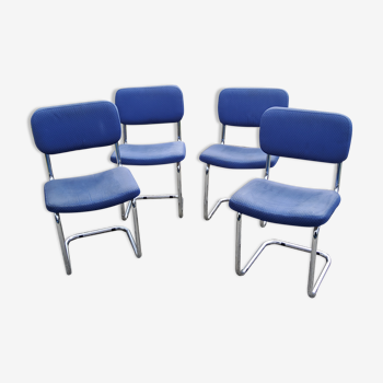 Set de 4 chaises des années 70 tubes chromés et tissus