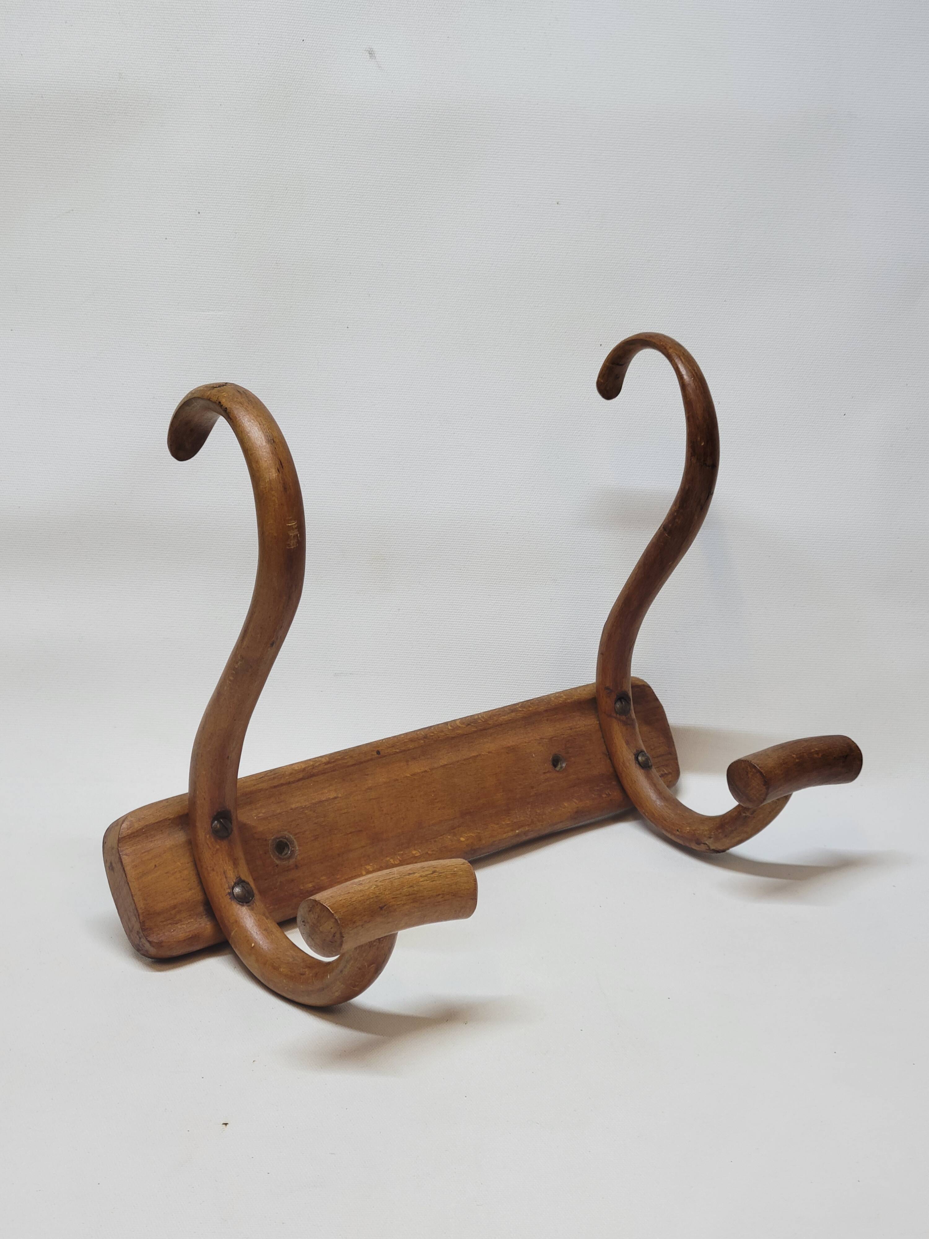 Double Bistro Coat Rack Curved Wooden Hanger Early 20th Century