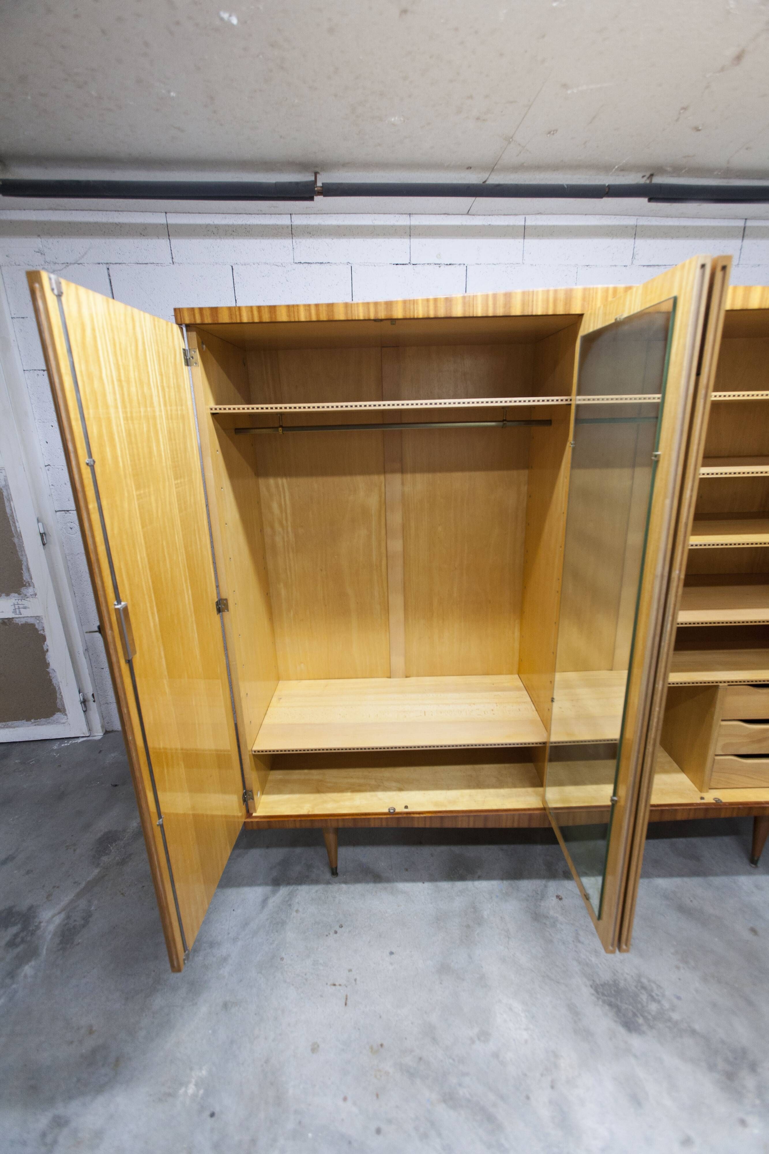 1960 Scandinavian wardrobe, atypical blond wood varnished, 4 doors 3