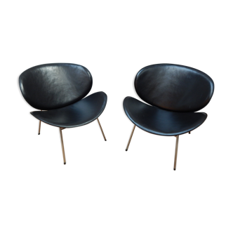 Pair armchair leather years 80
