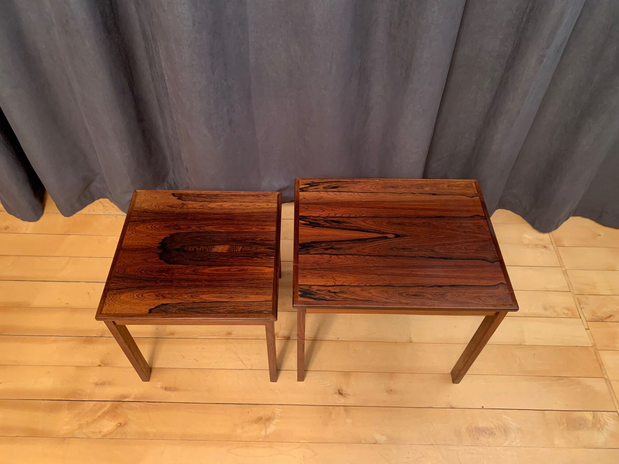 A pair of Kvalitet Form Funktion rosewood side tables Denmark 1960s