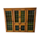 Vintage wall-mounted wooden cabinet with green stained glass.