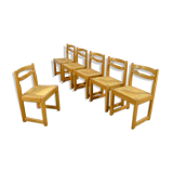 6 vintage chairs in elm - set assisi straw 1970 / 1980