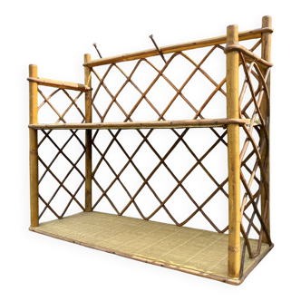 Étagère vintage 1950 en rotin clair