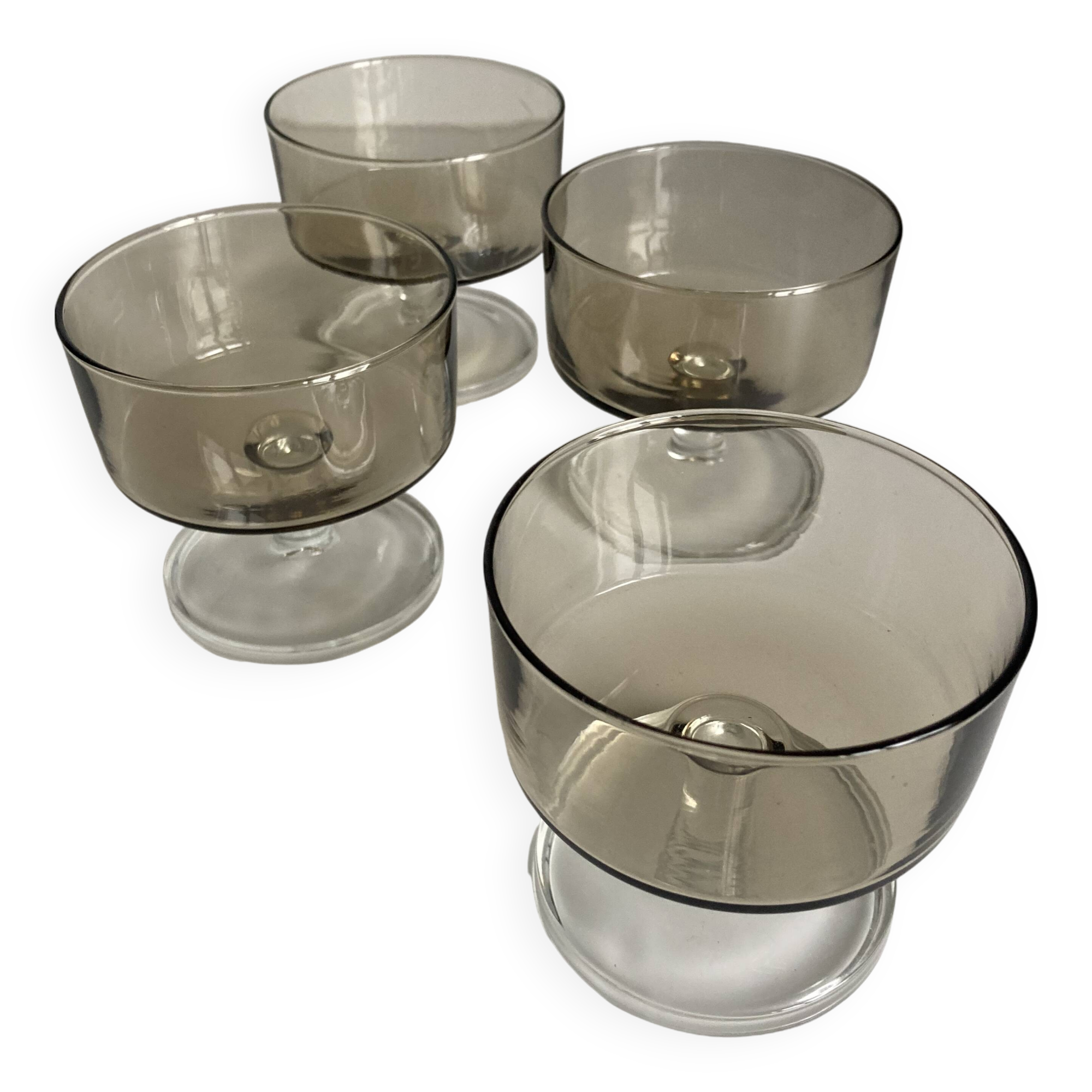 Set of 4 vintage smoked glass cups