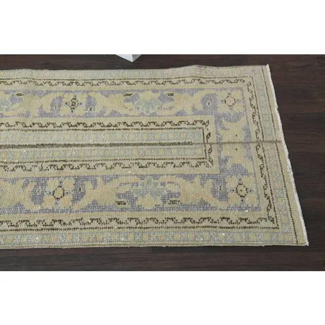 Vintage Turkish Oushak Handmade Wool Cotton Beige Runner Rug 71x315