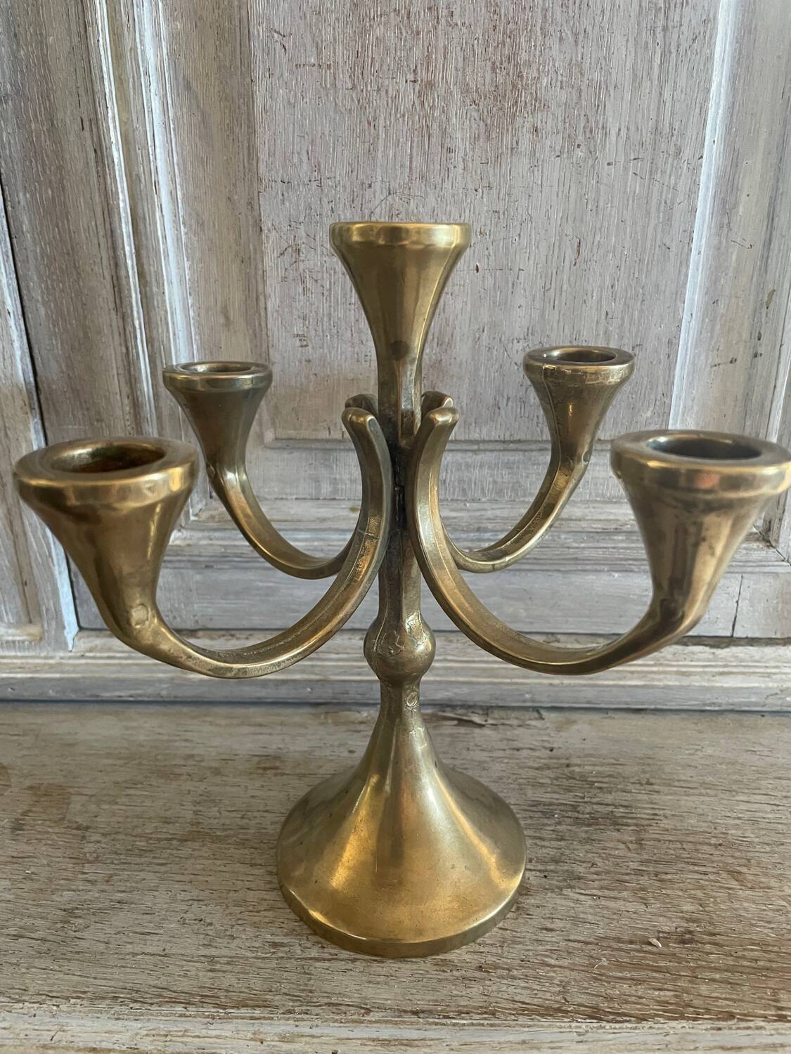 Brutalist solid brass candlestick