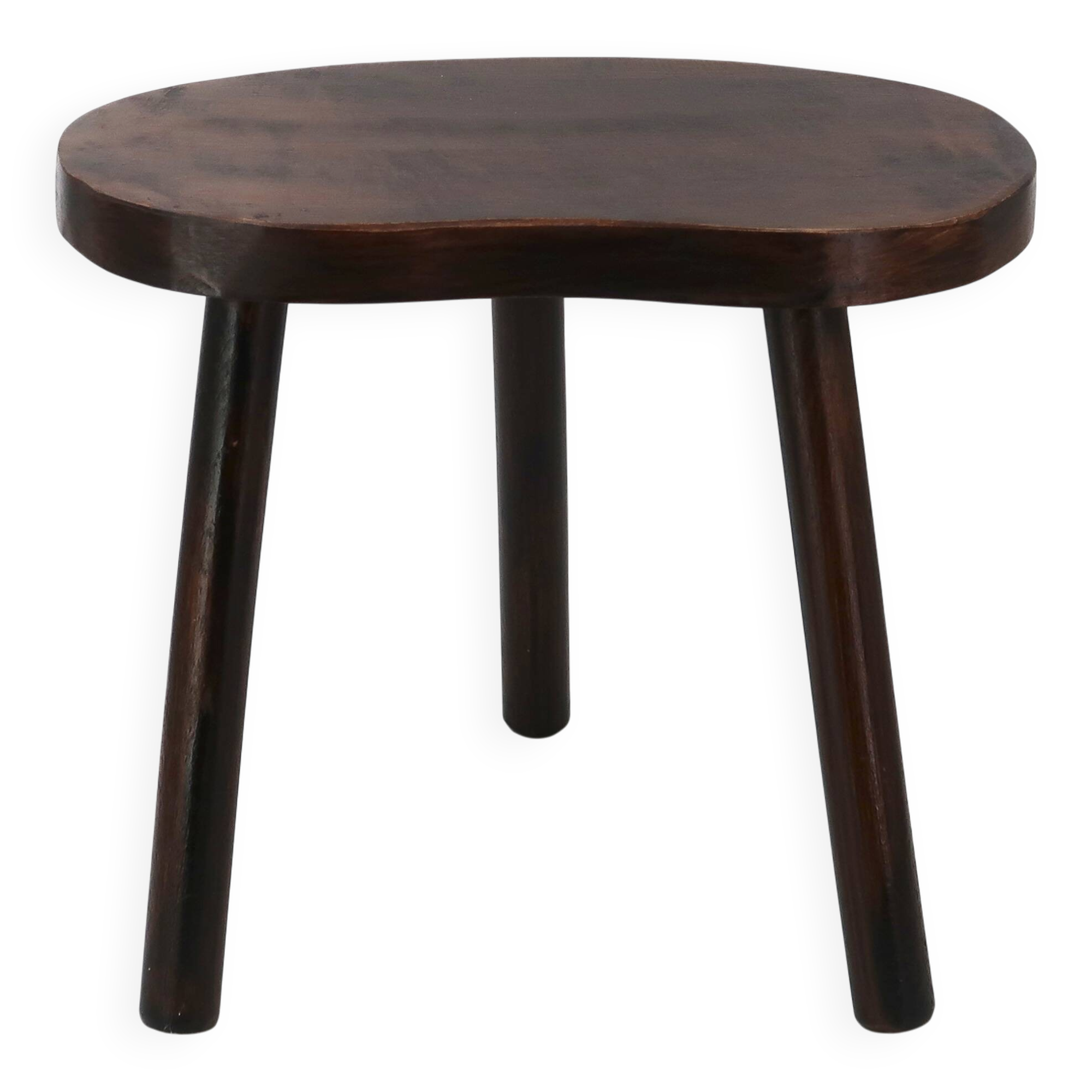 Wooden tripod bedside or occasional table, bean-shaped top.