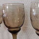 Set of 11 glasses with chiseled vintage 60s transparent brown