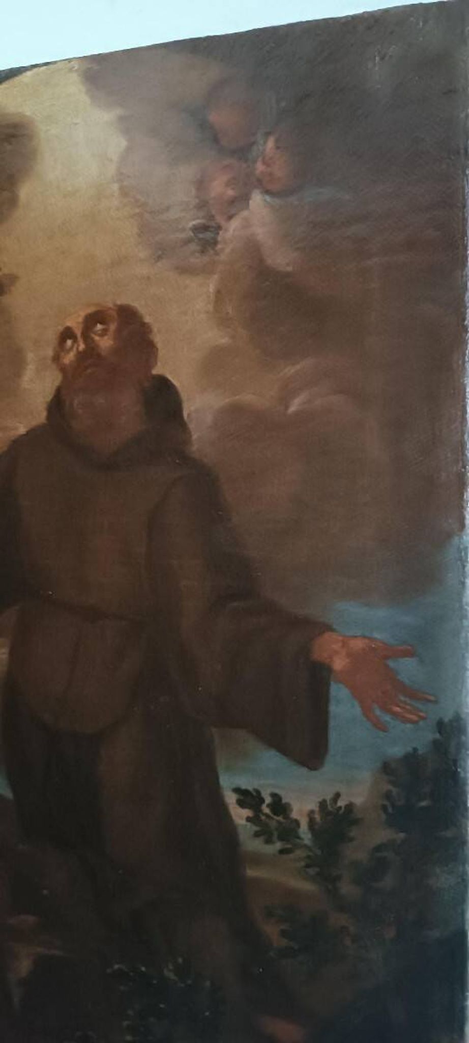 Old Oil Painting on Canvas, Baroque Period, Depicting a Franciscan Saint