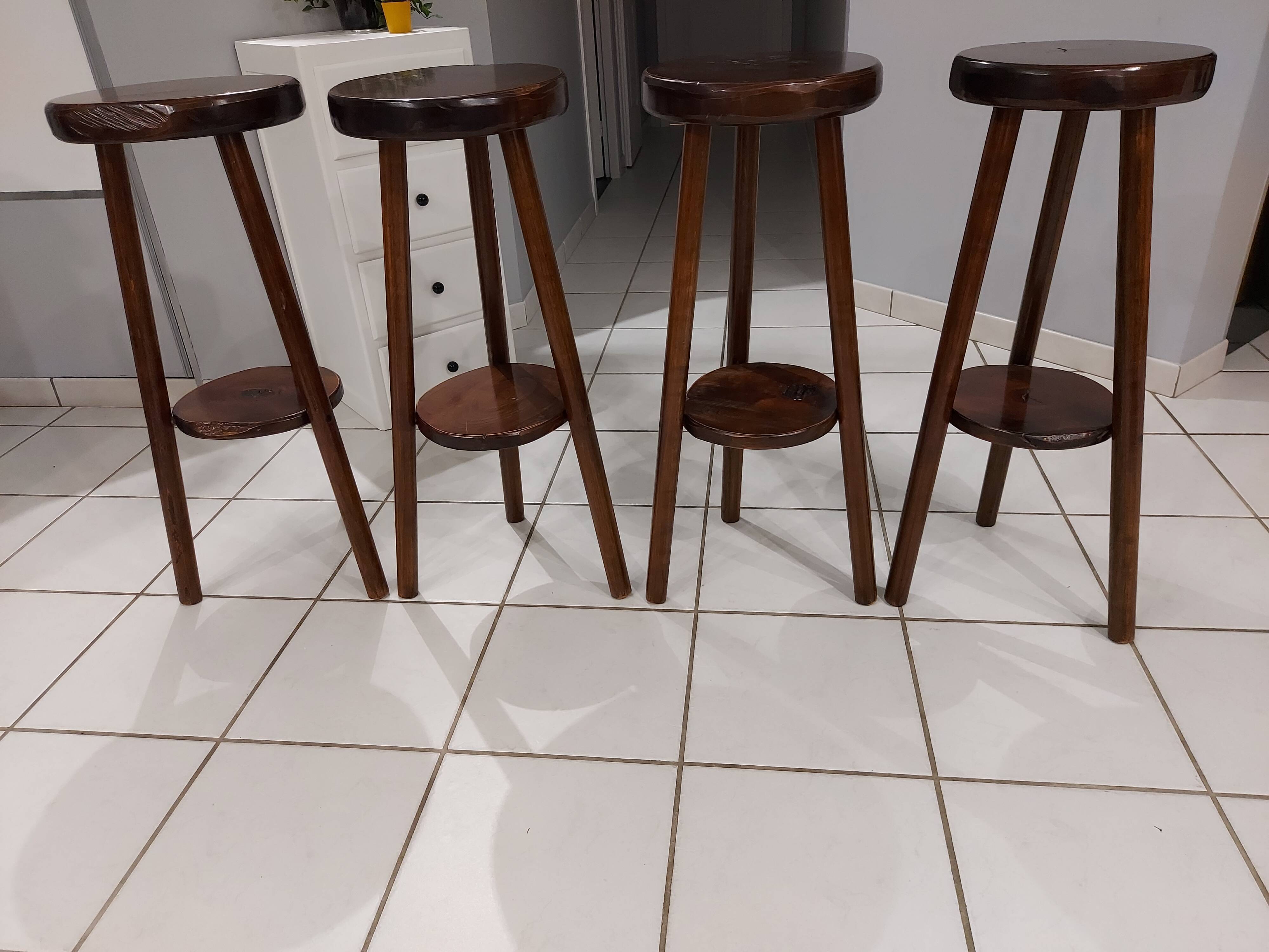 Suite of 4 vintage brutalist bar stools 1960s