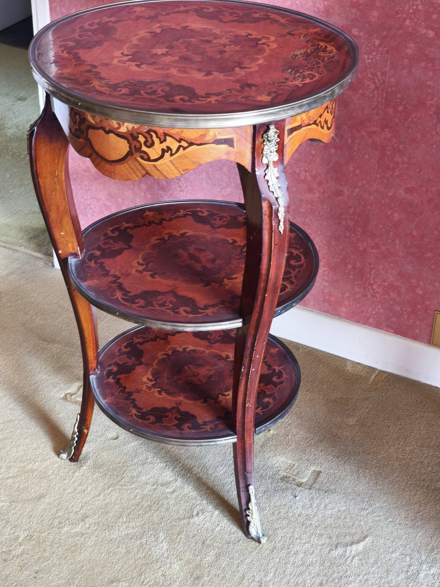 Napoleon III side table with three tiers in marquetry – 19th century