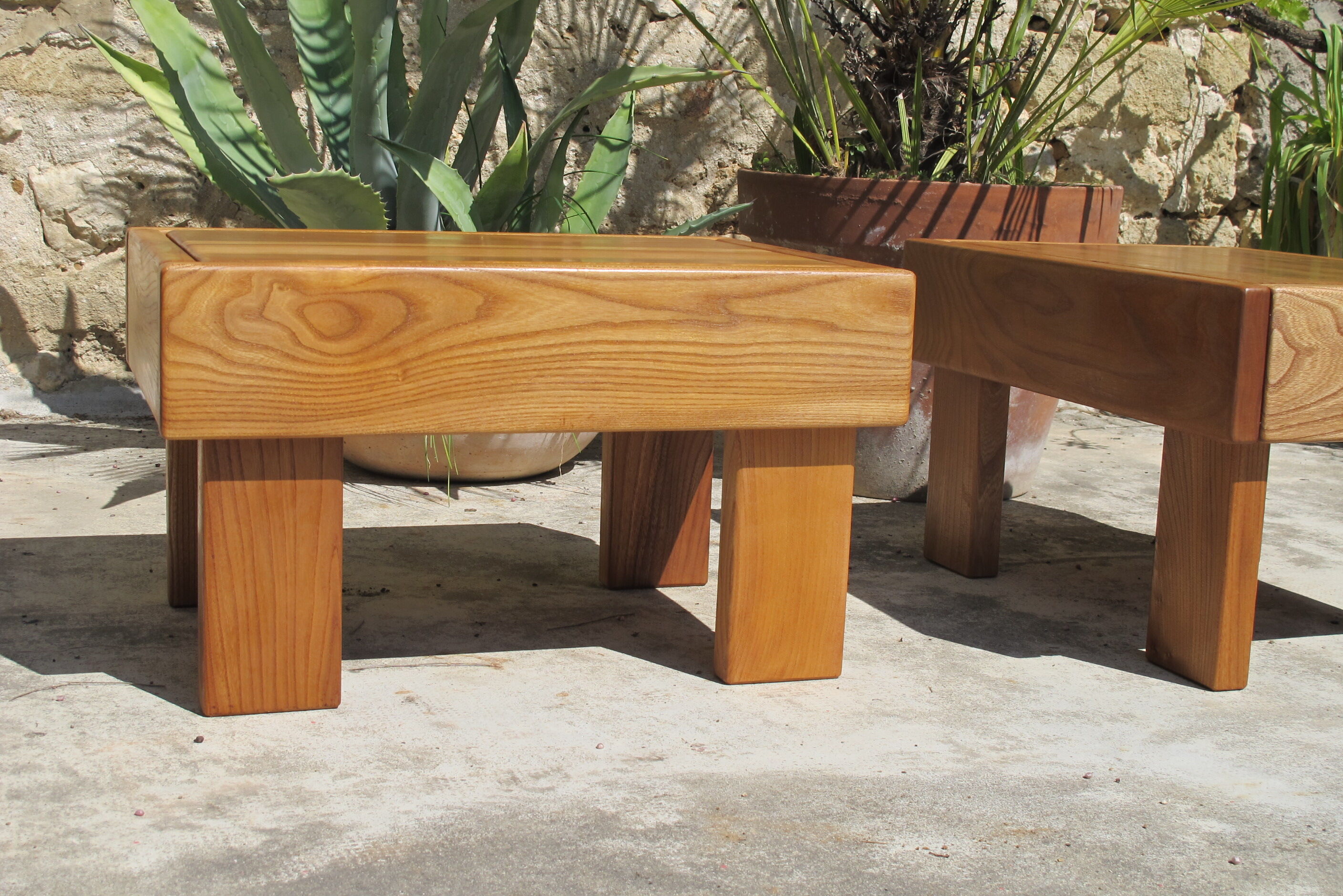 Low table pair in oiled solid elm, Regain house 1970