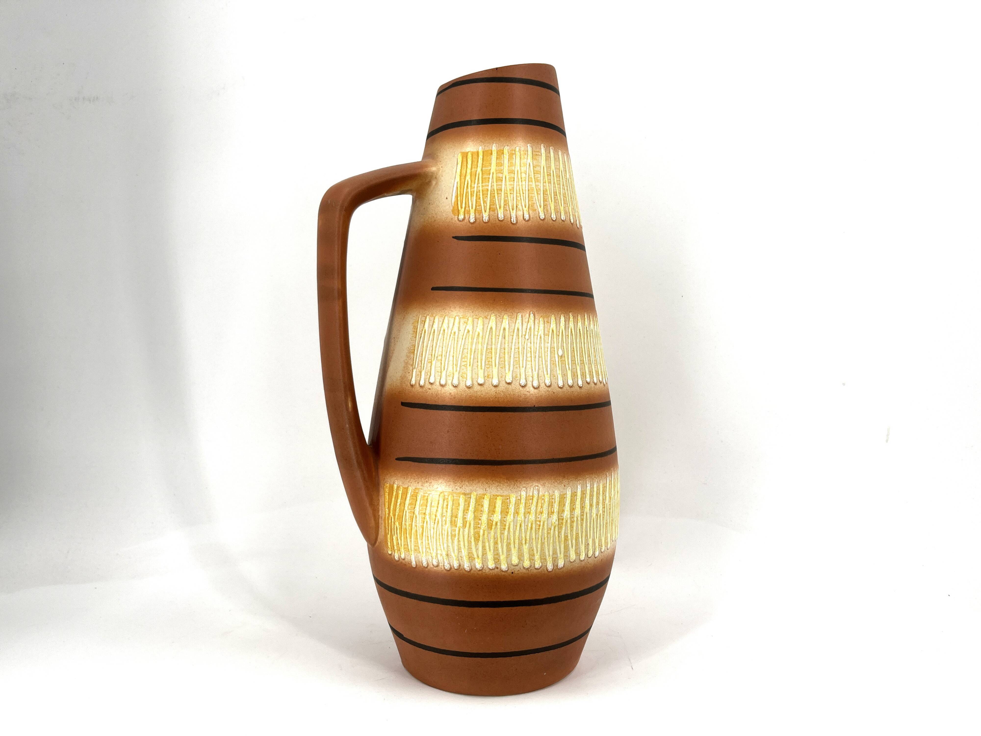 Vintage Scheurich Keramik beige and brown vase, 1960s
