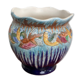 Art deco pot cache birds in old glazed ceramic