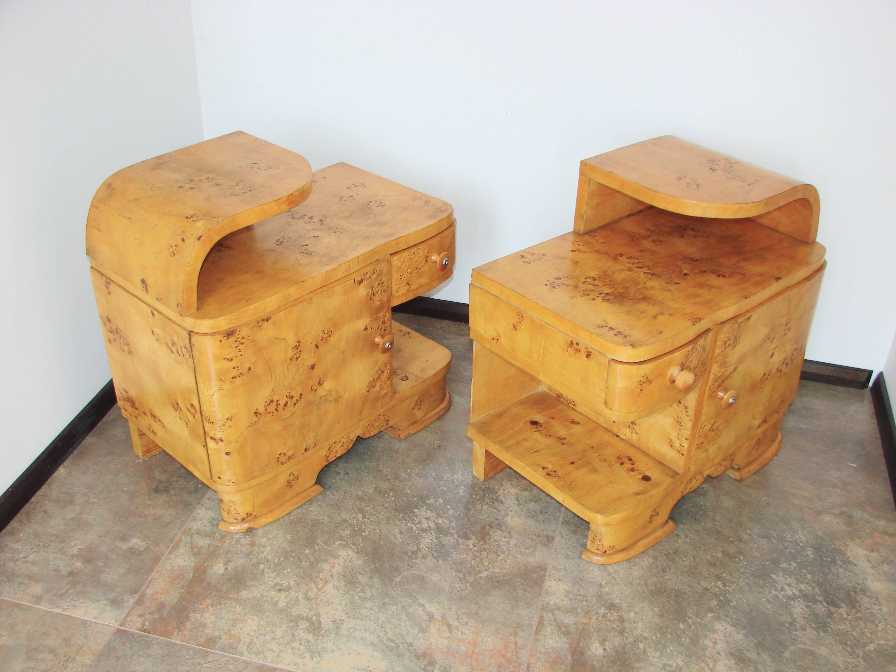 A set of Art Deco bedside tables from the 1940s.