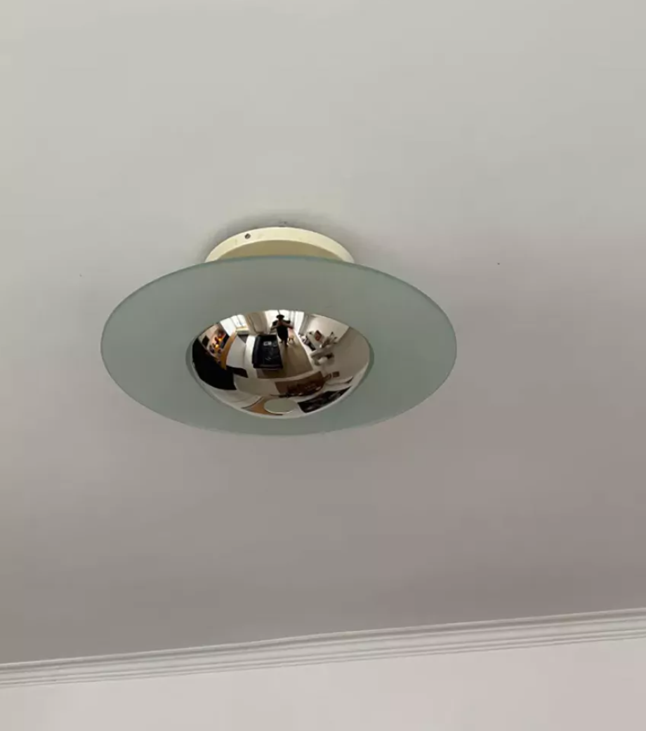 Vintage moon ceiling lamp, chrome and sandblasted glass, France 1970