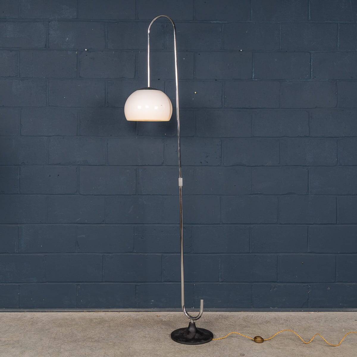 Vintage 20thc italian chrome floor lamp with opaline shade c.1970