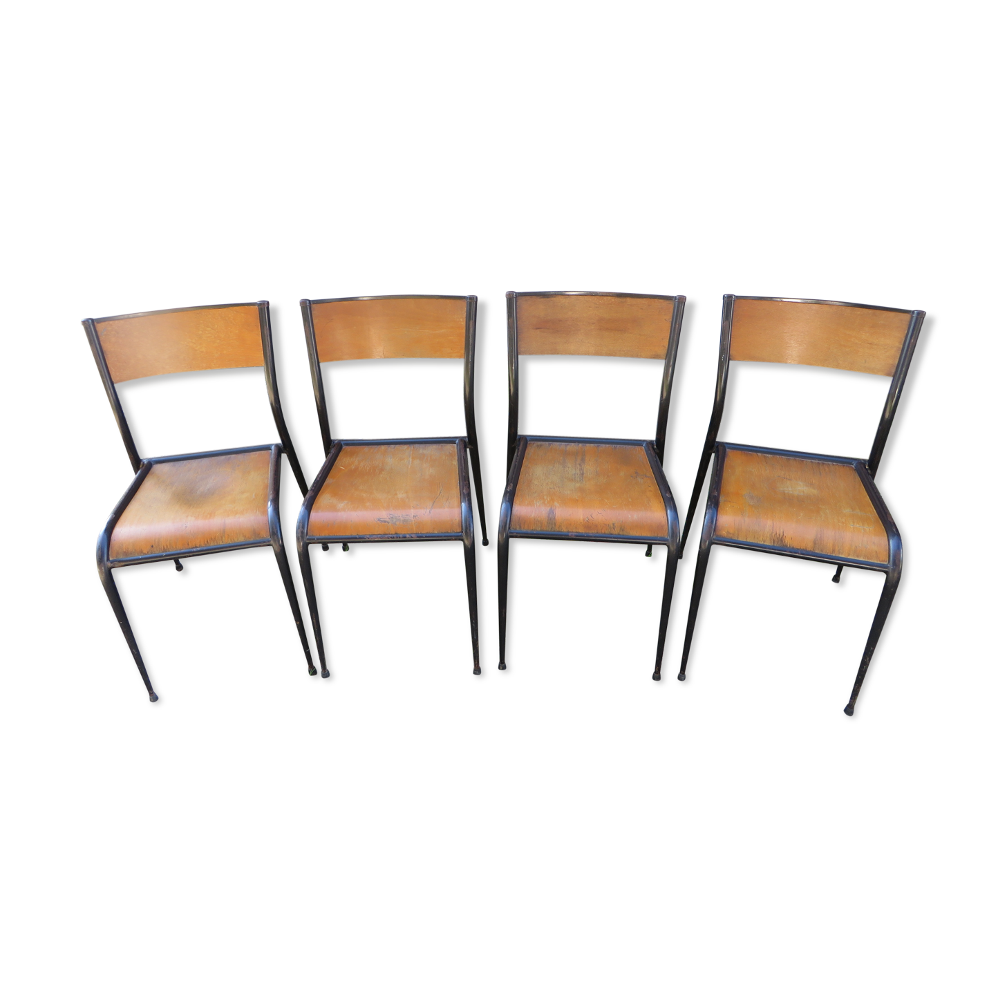 Series of 4 chairs Mullca school model 510 tapered feet 1950