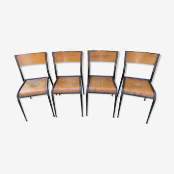 Series of 4 chairs Mullca school model 510 tapered feet 1950