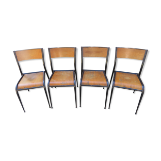 Series of 4 chairs Mullca school model 510 tapered feet 1950