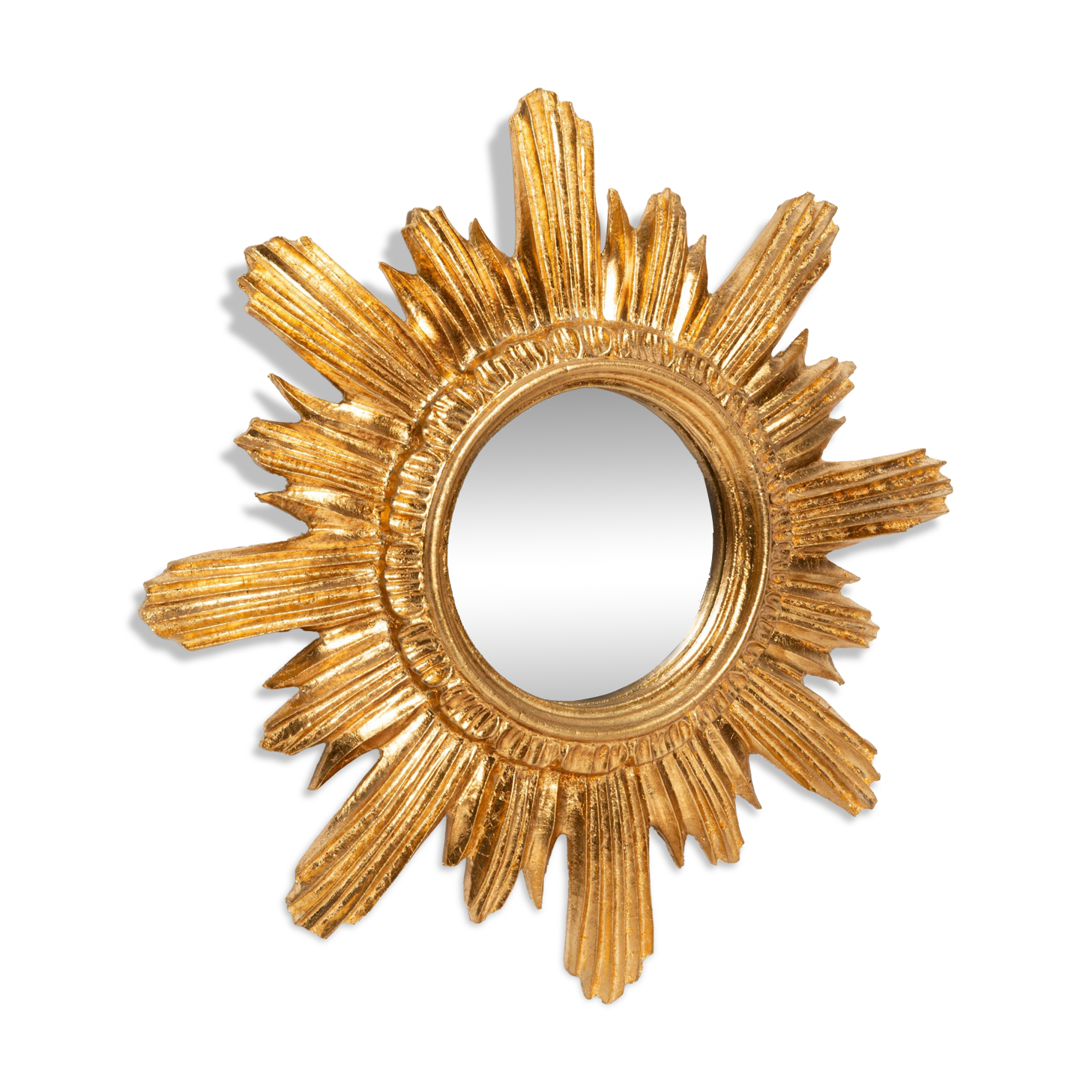 Miroir vintage soleil doré italien, bois doré, années 1960