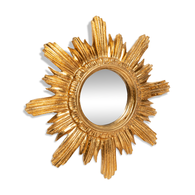 Miroir vintage soleil doré italien, bois doré, années 1960