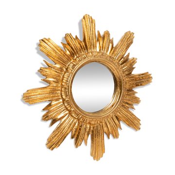 Vintage Italian sun mirror, gilded wood, 1960s