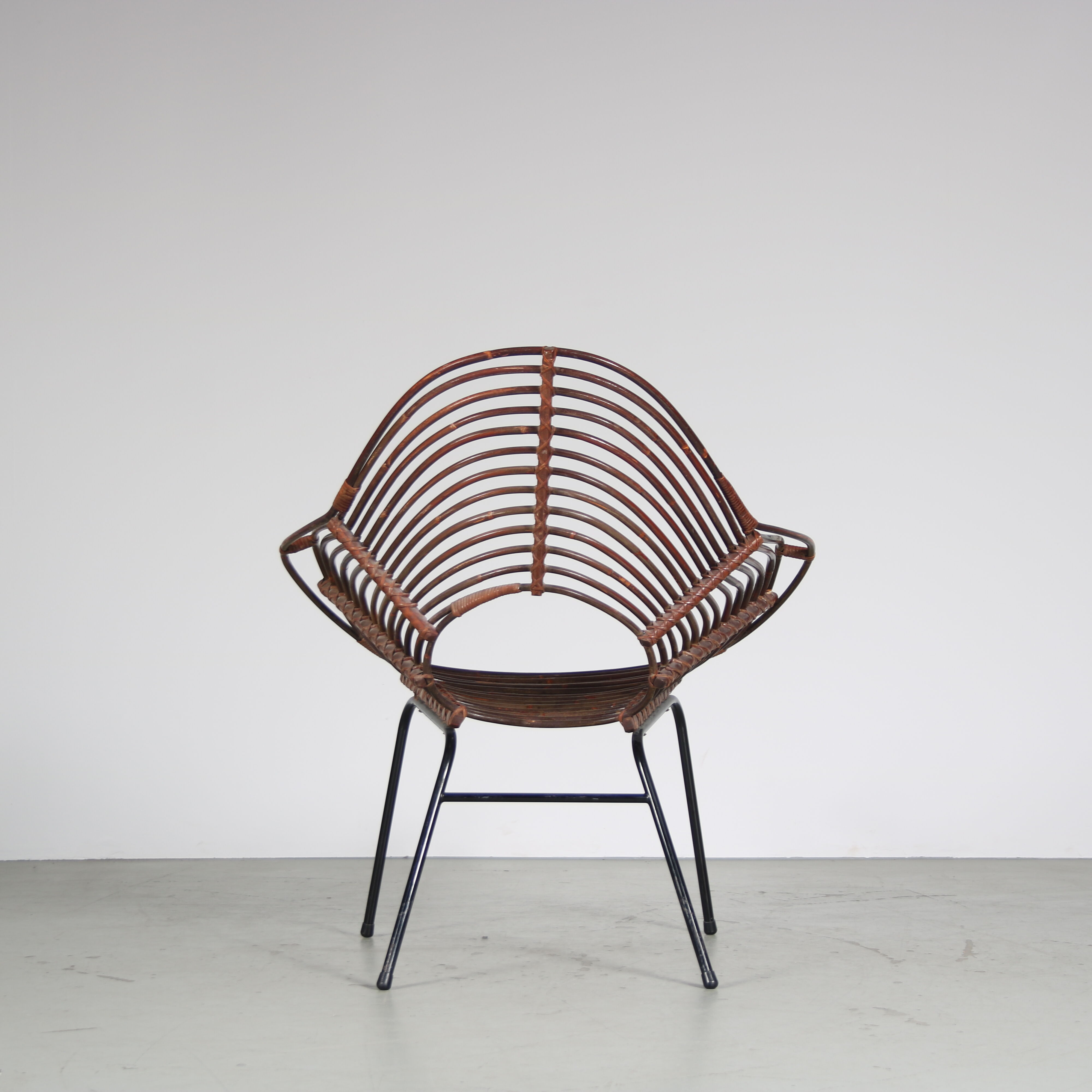 1950s Rare rattan chair by Rohé, Netherlands