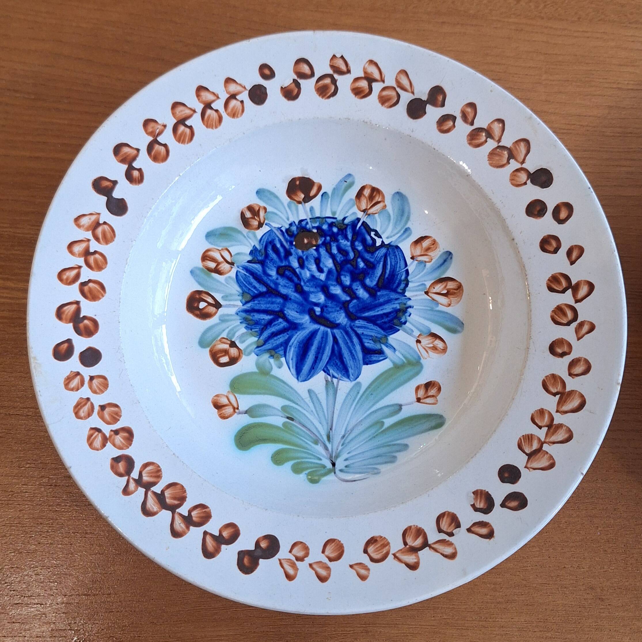 Set of 2 Gien Geoffroy Deep Plates with 19th Century Floral Decoration