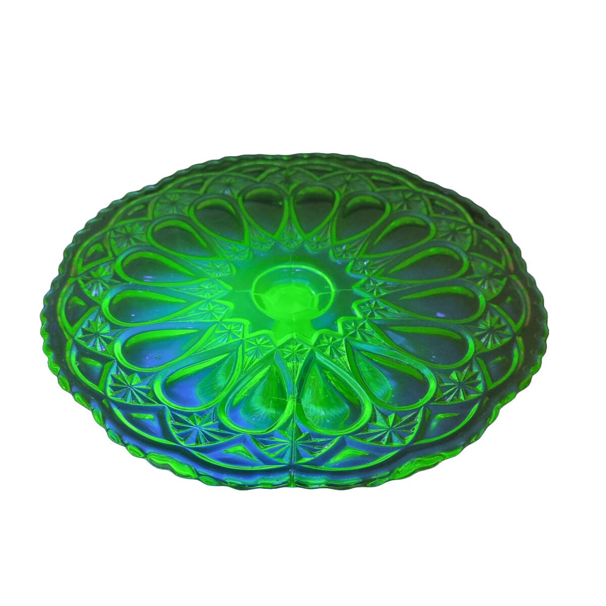 Assiette à gâteau vintage en uranium, années 1940