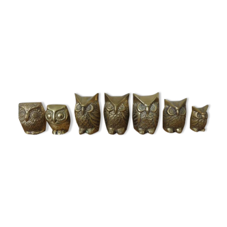 Family of 7 owls owls in 70s brass
