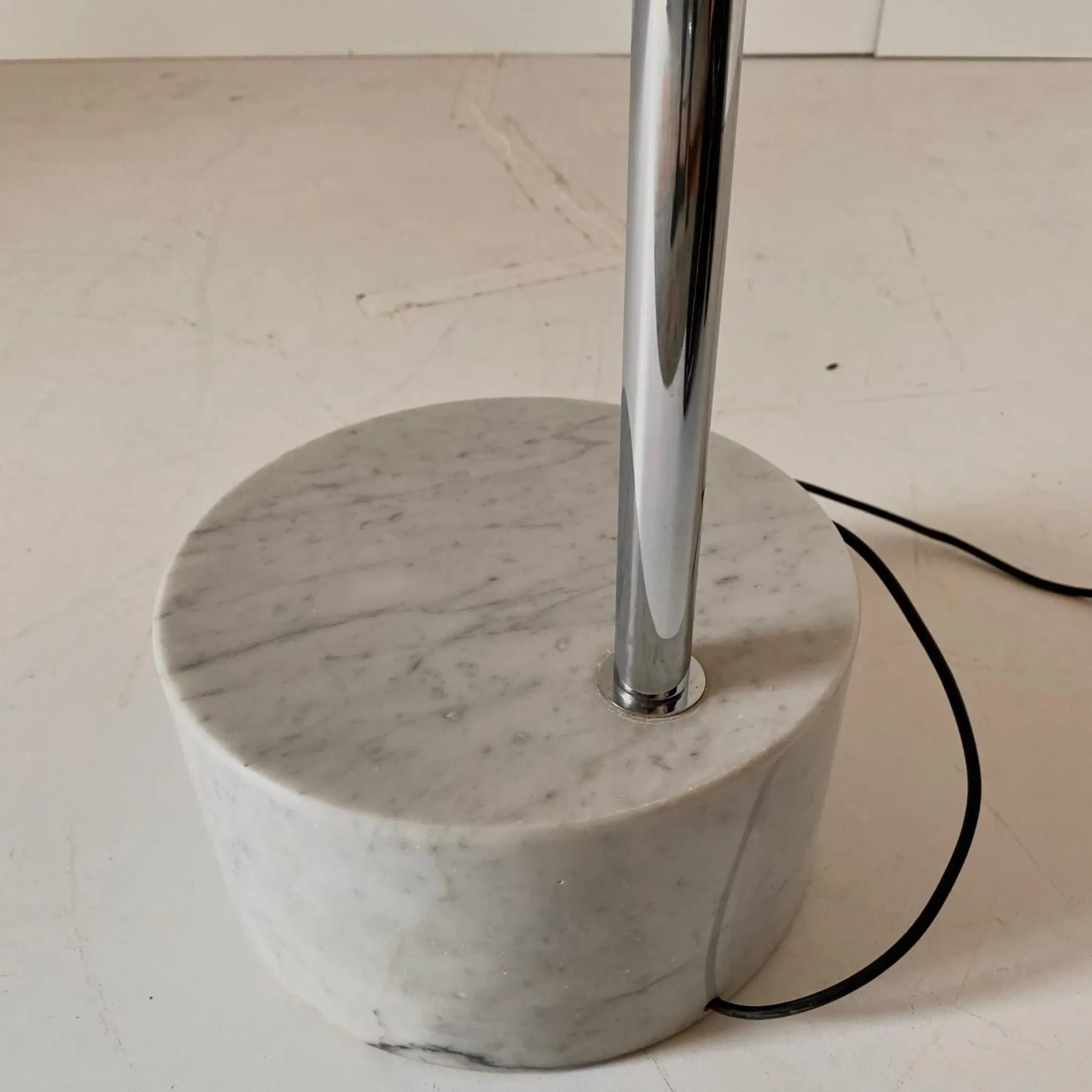 Sculptural Italian Space Age XL Chrome Arc Floor Lamp with Carrara Marble B