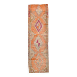 Pumpkin Orange & Pink Vintage Runner Rug, Anatolian Turkish Flatweave