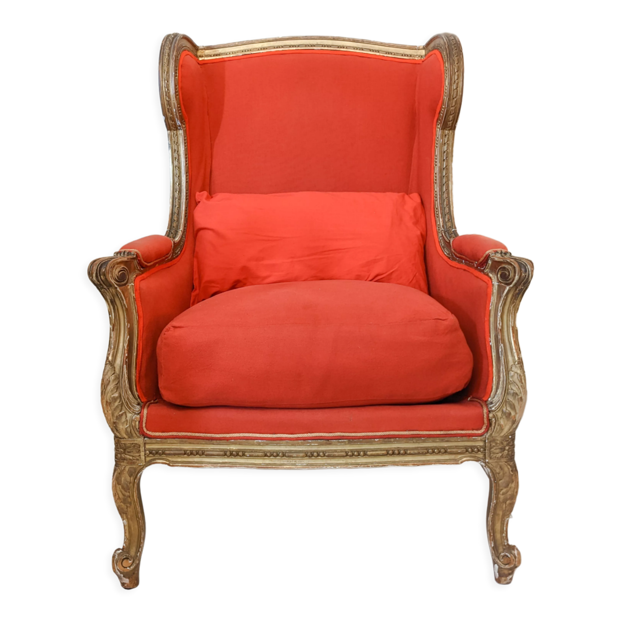 Wingback armchair in carved gilded wood signed Maison Dienst Paris 19th century