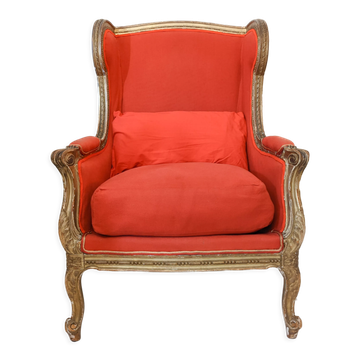 Wingback armchair in carved gilded wood signed Maison Dienst Paris 19th century