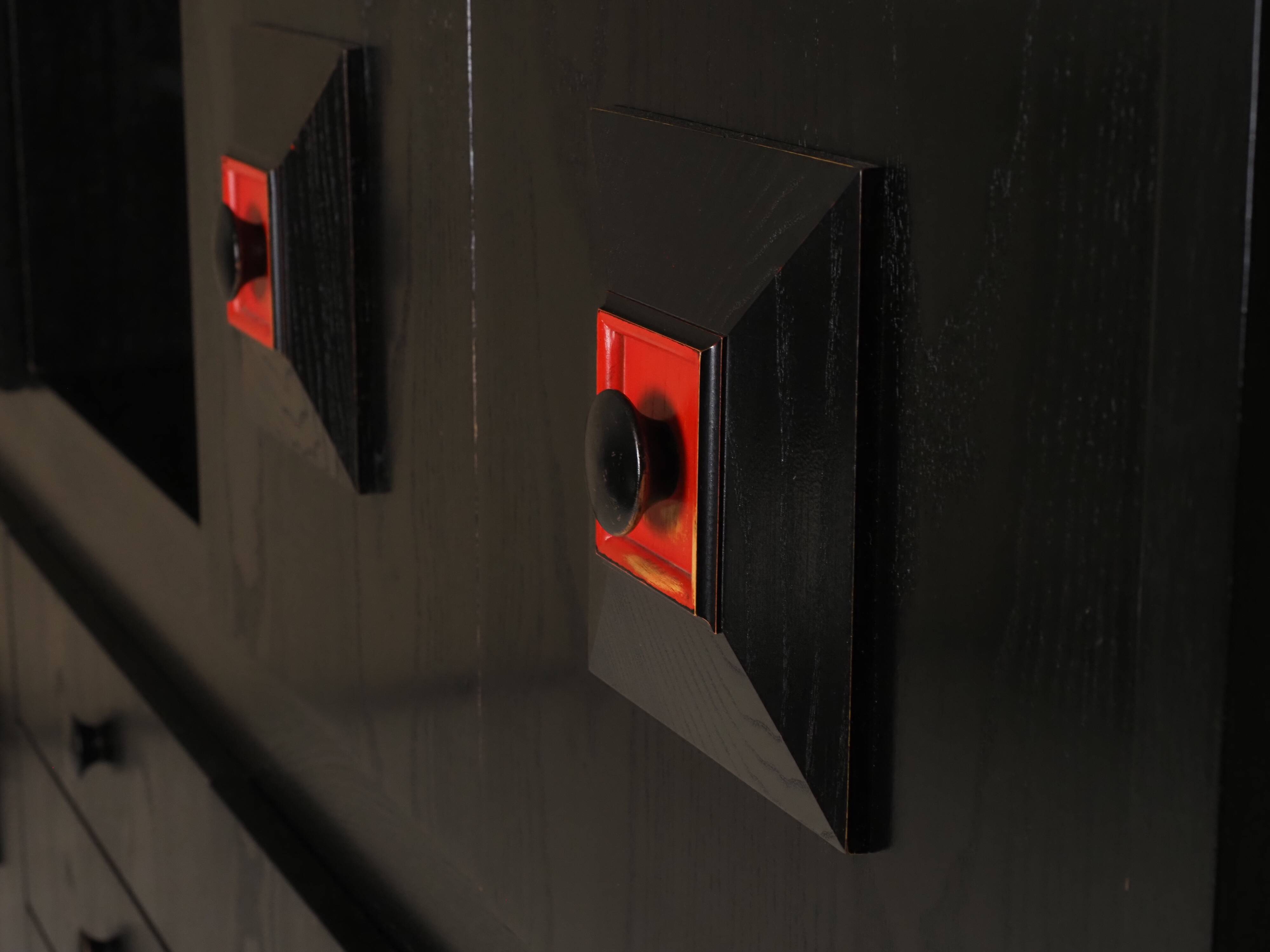 Brutalist Belgian buffet in black and red from the 1960s.